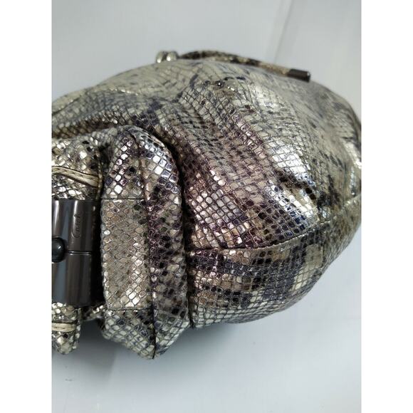 Coach Kristin Gray Leather Snakeskin Printed Chain Strap Hobo Shoulder Bag - Picture 8 of 12